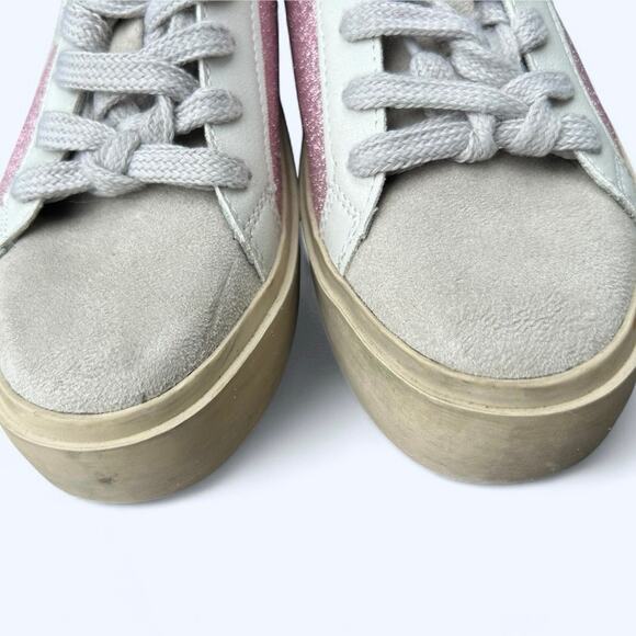 Shu Shop REBA White & Pink Sparkle Tennis Shoes Fashion Sneaker size 6.5 Glitter - Picture 4 of 13